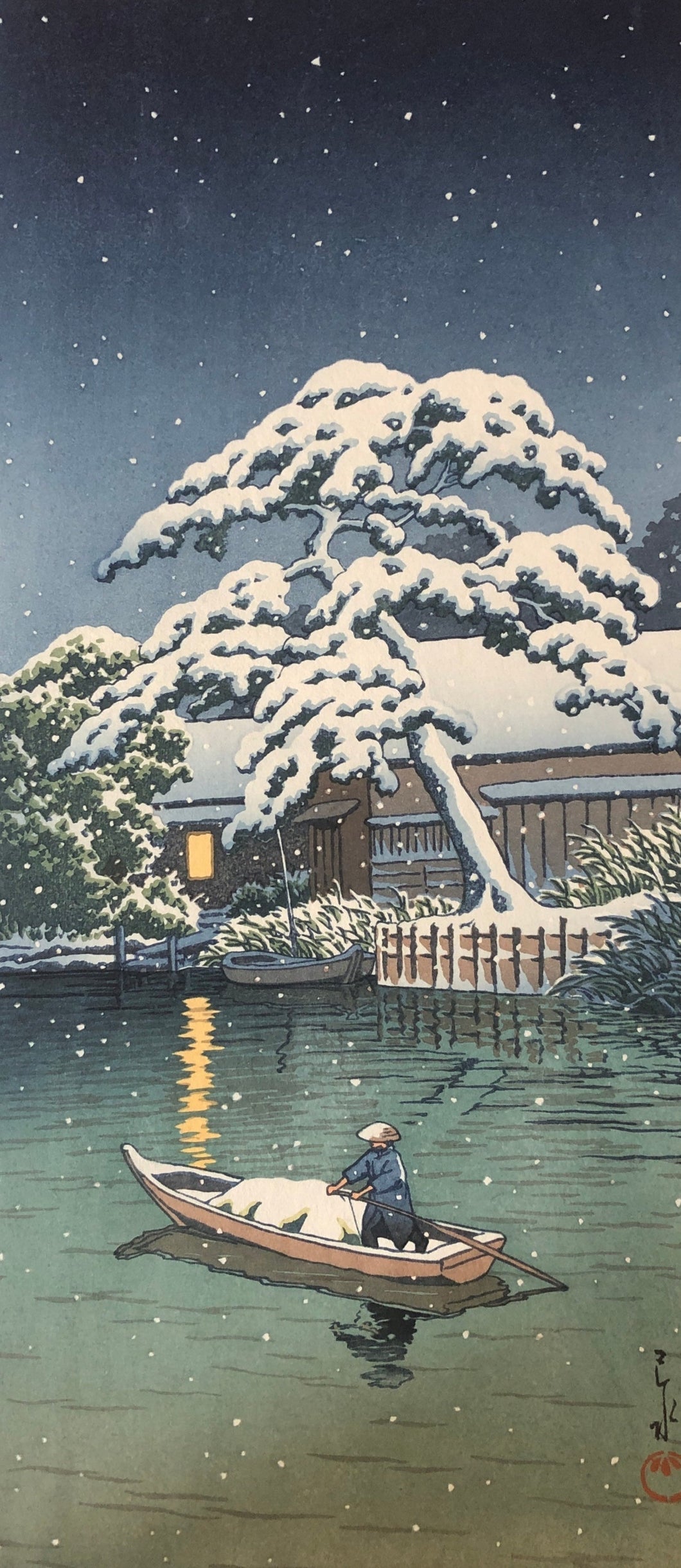 【Genuine guarantee】Kawase Hasui, Snow at Funabori