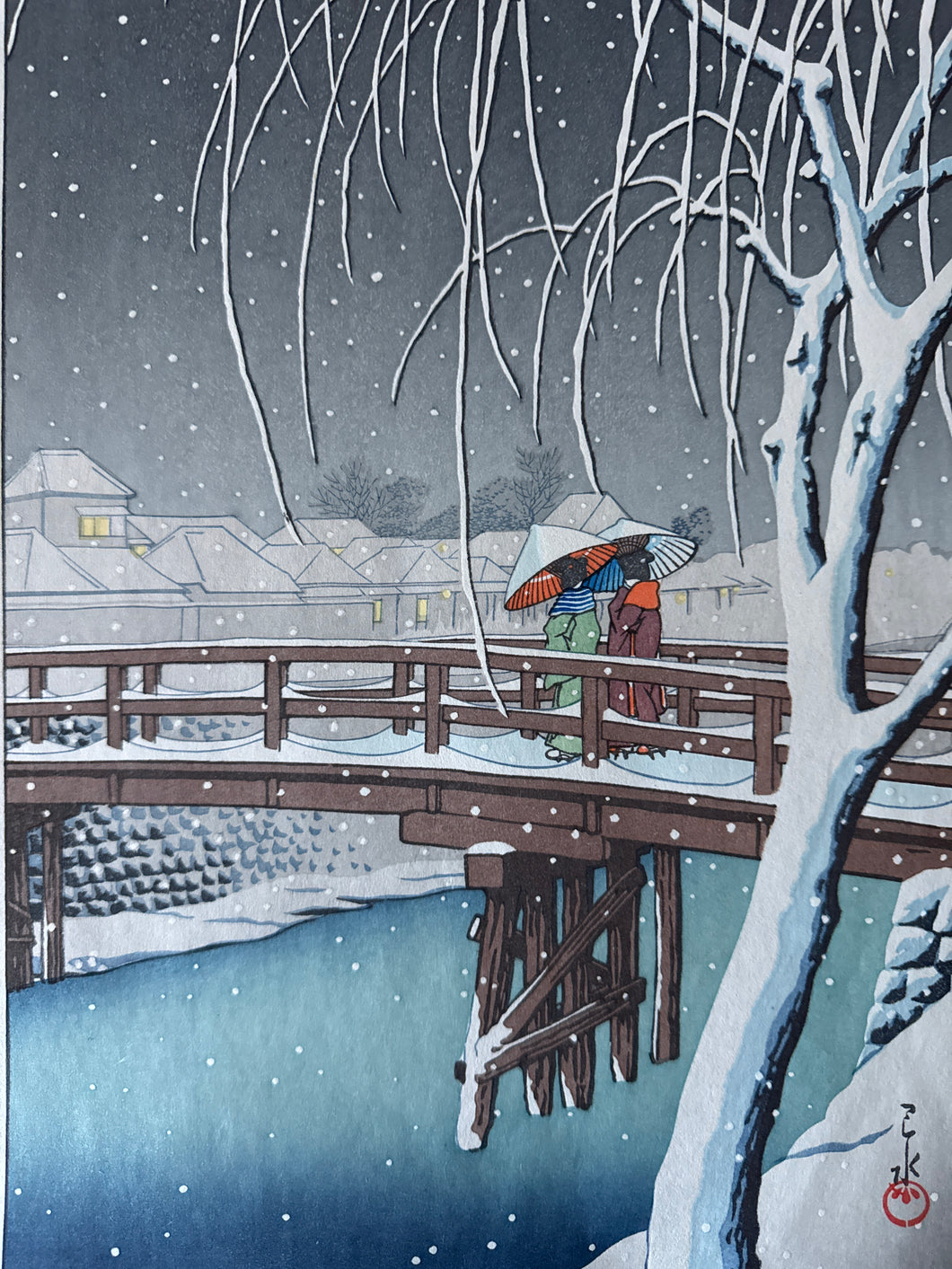 【真作保証】川瀬巴水　暮るる雪（江戸川）