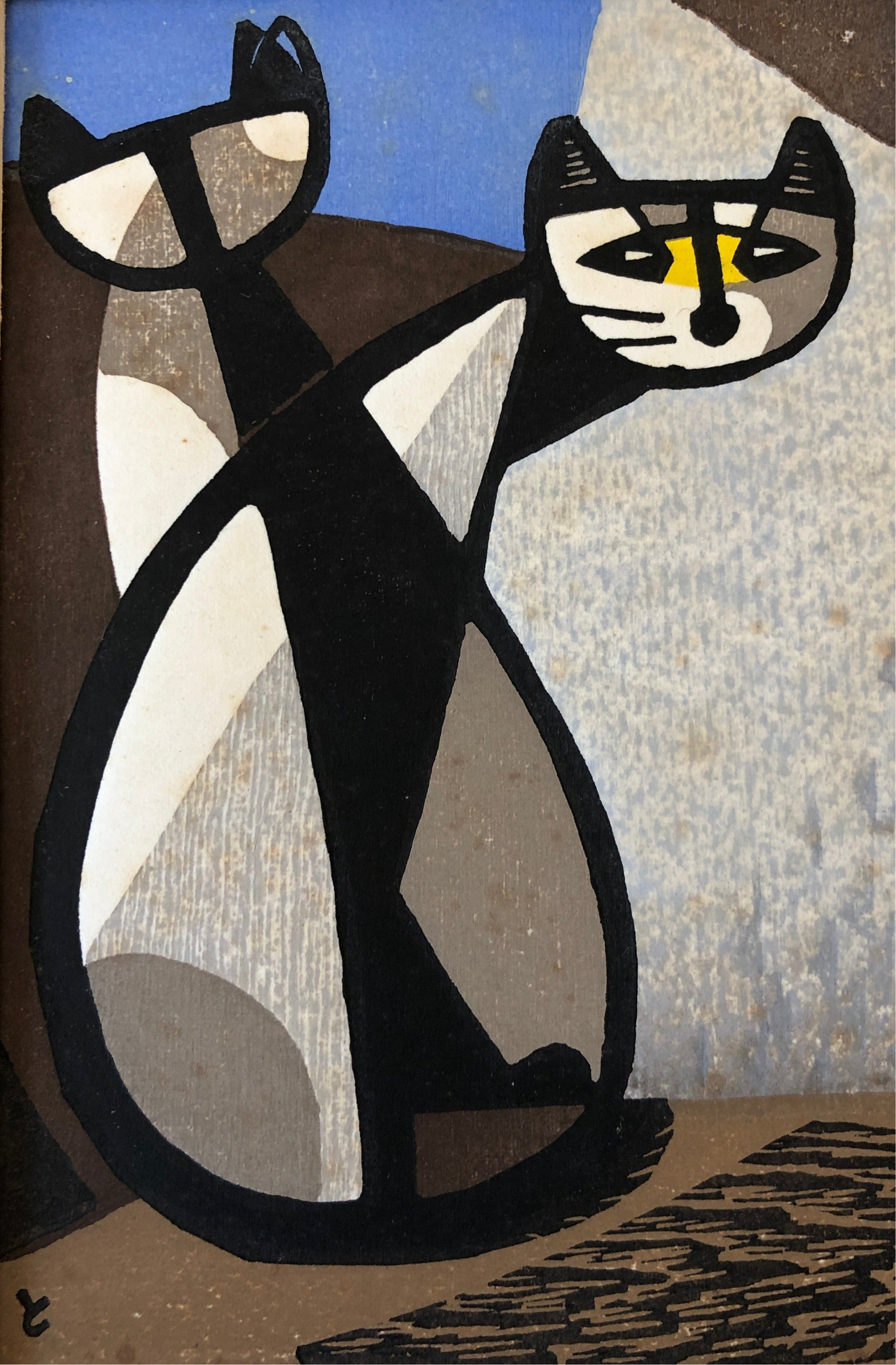 稲垣知雄　木版画　「Cat and Tulip」 a0439a14d35c7b696eeeb521f153b1