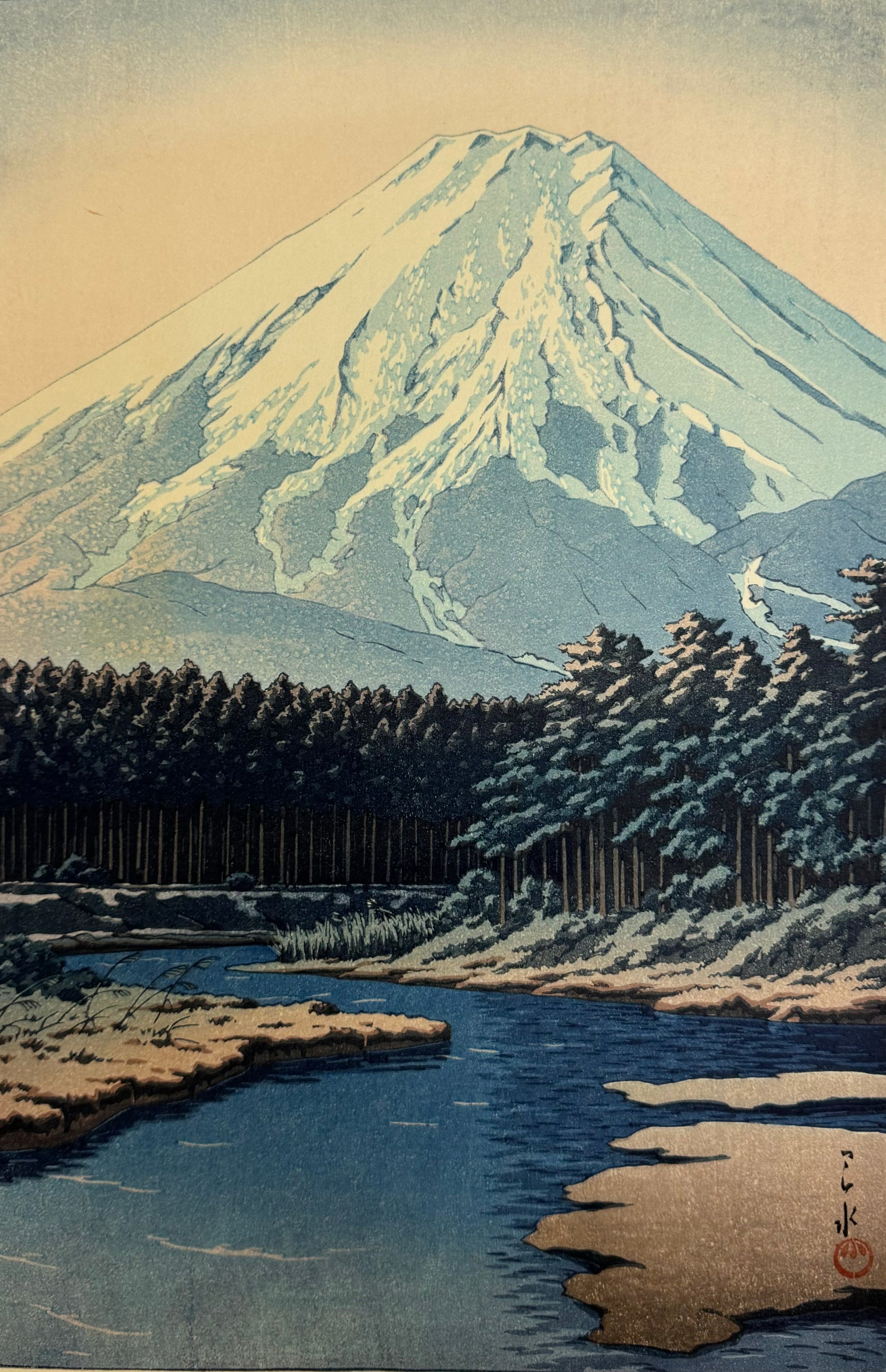 真作保証】川瀬巴水 忍野の富士 Kawase Hasui shinhanga Mount Fuji