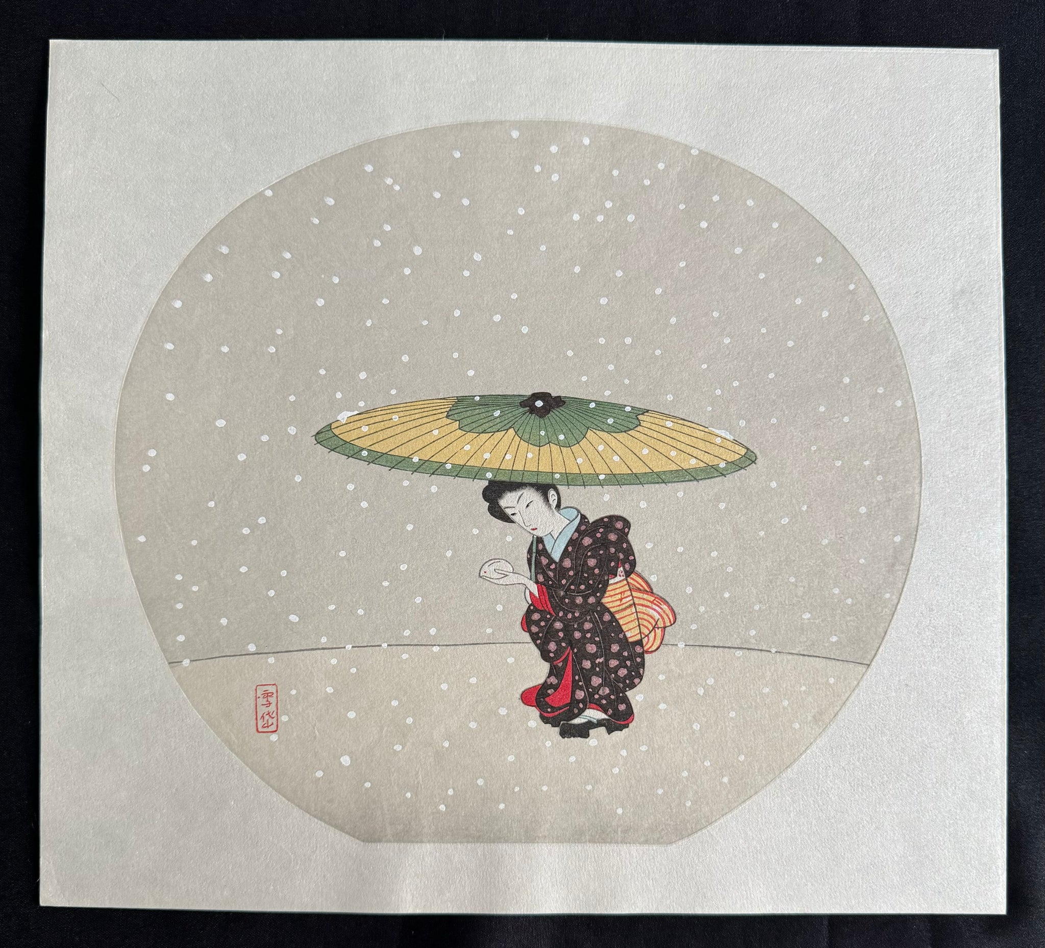 真作保証】小村雪岱 うちわ八佳 雪兎 Komura Settai ukiyoe japanese