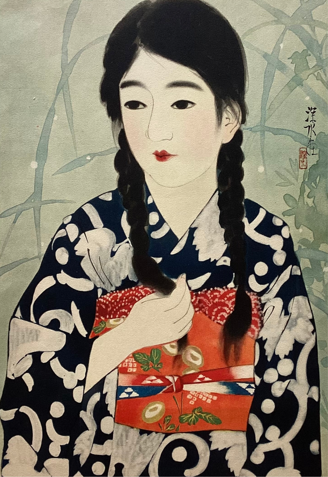 【真作保証】伊東深水　高砂染浴衣美人百姿　其十二　