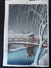 画像をギャラリービューアに読み込む, 【真作保証】川瀬巴水　暮るる雪（江戸川）
