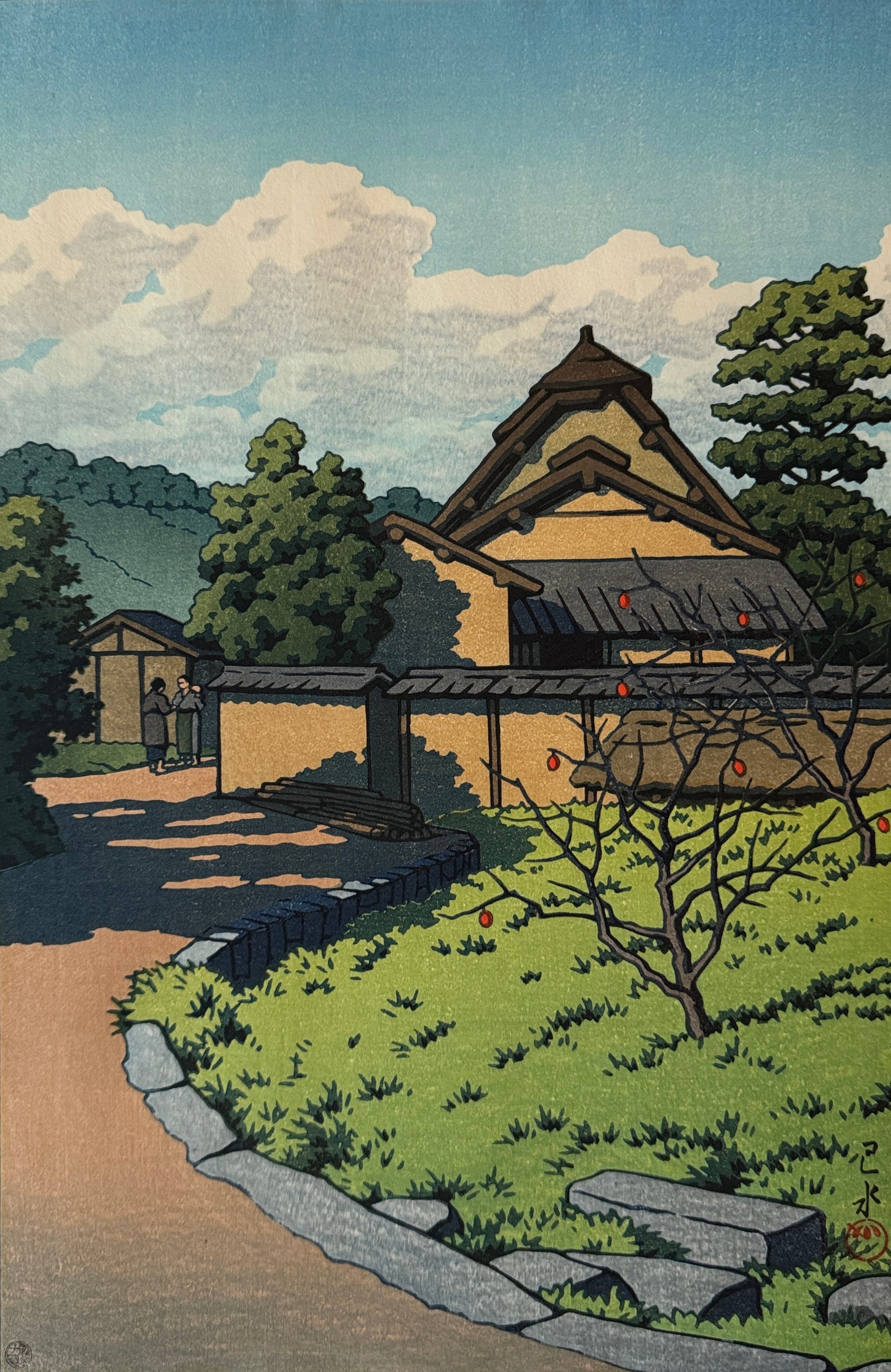 真作保証】川瀬巴水 法隆寺西里 Kawase Hasui Japanese woodcut print