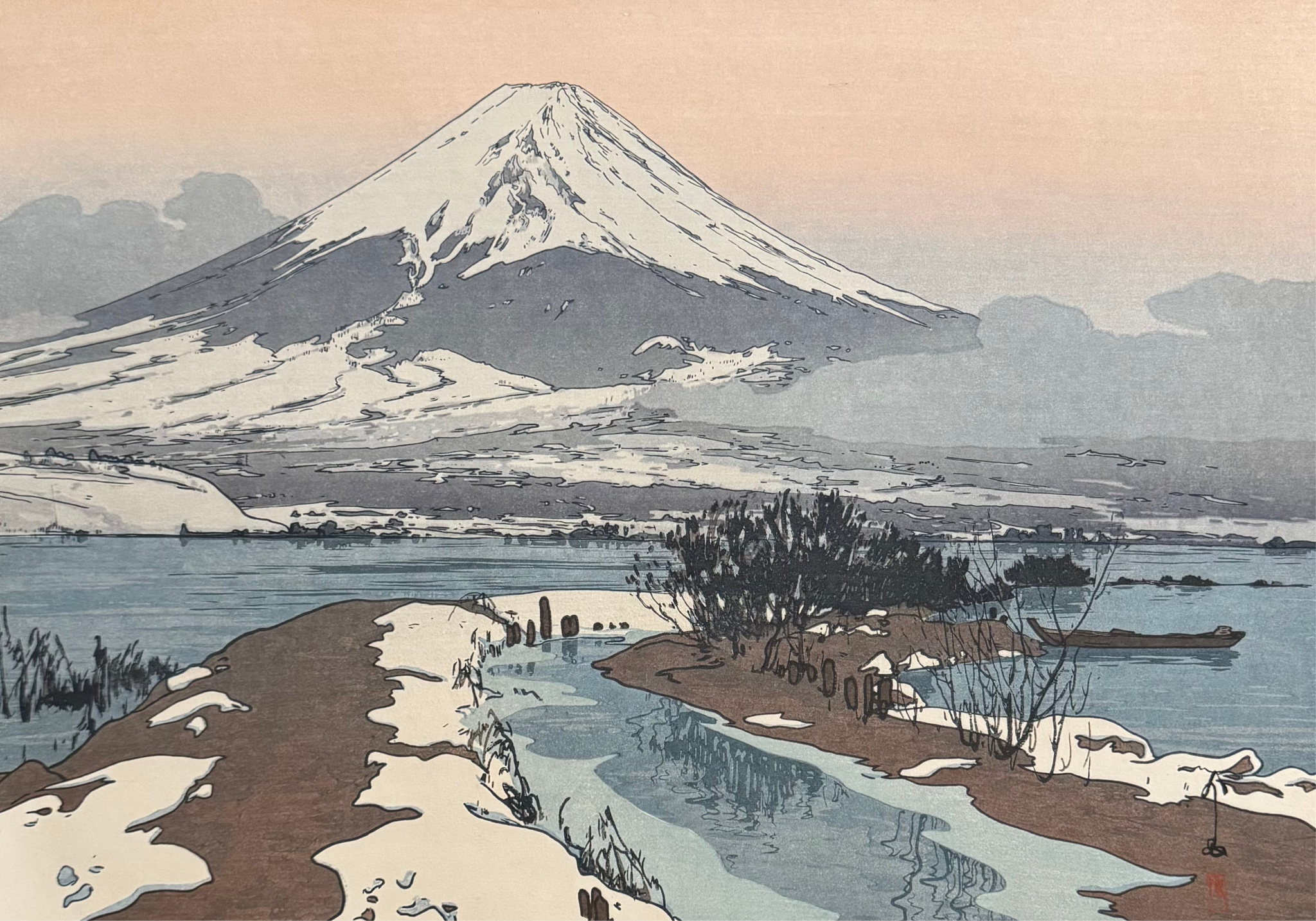 真作保証】吉田博 河口湖 Yoshida Hiroshi Lake Kawaguchi Ten Views