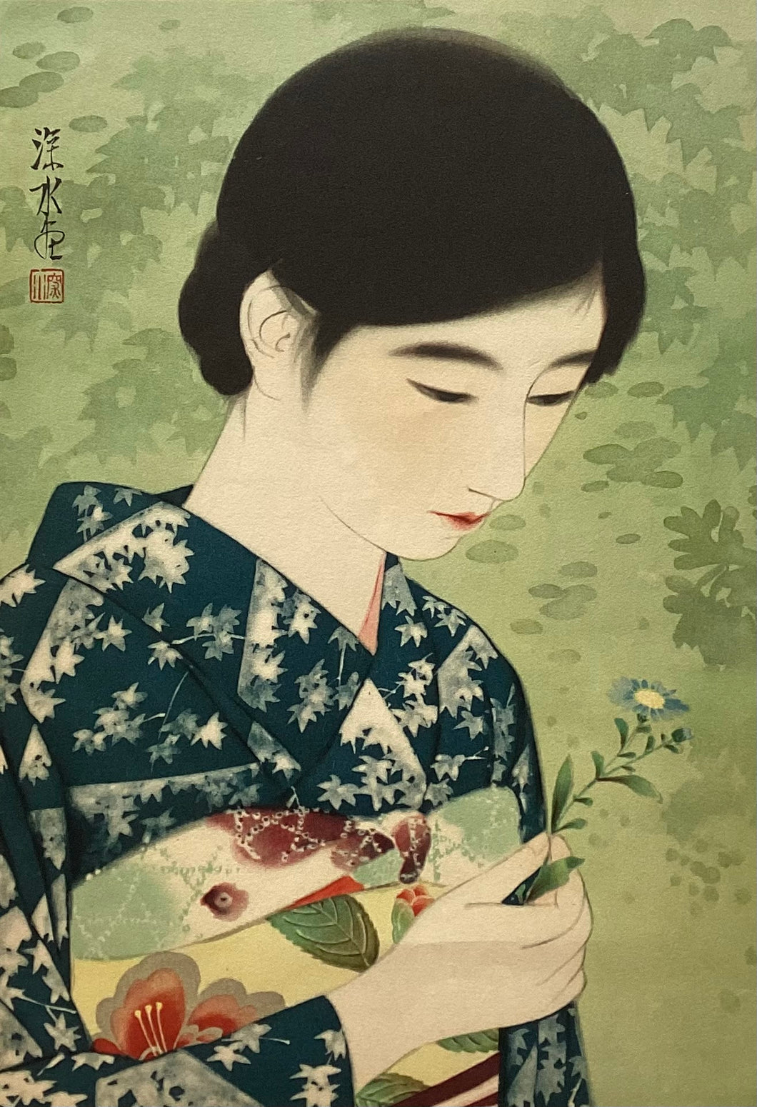【真作保証】伊東深水　高砂染浴衣美人百姿　其十七