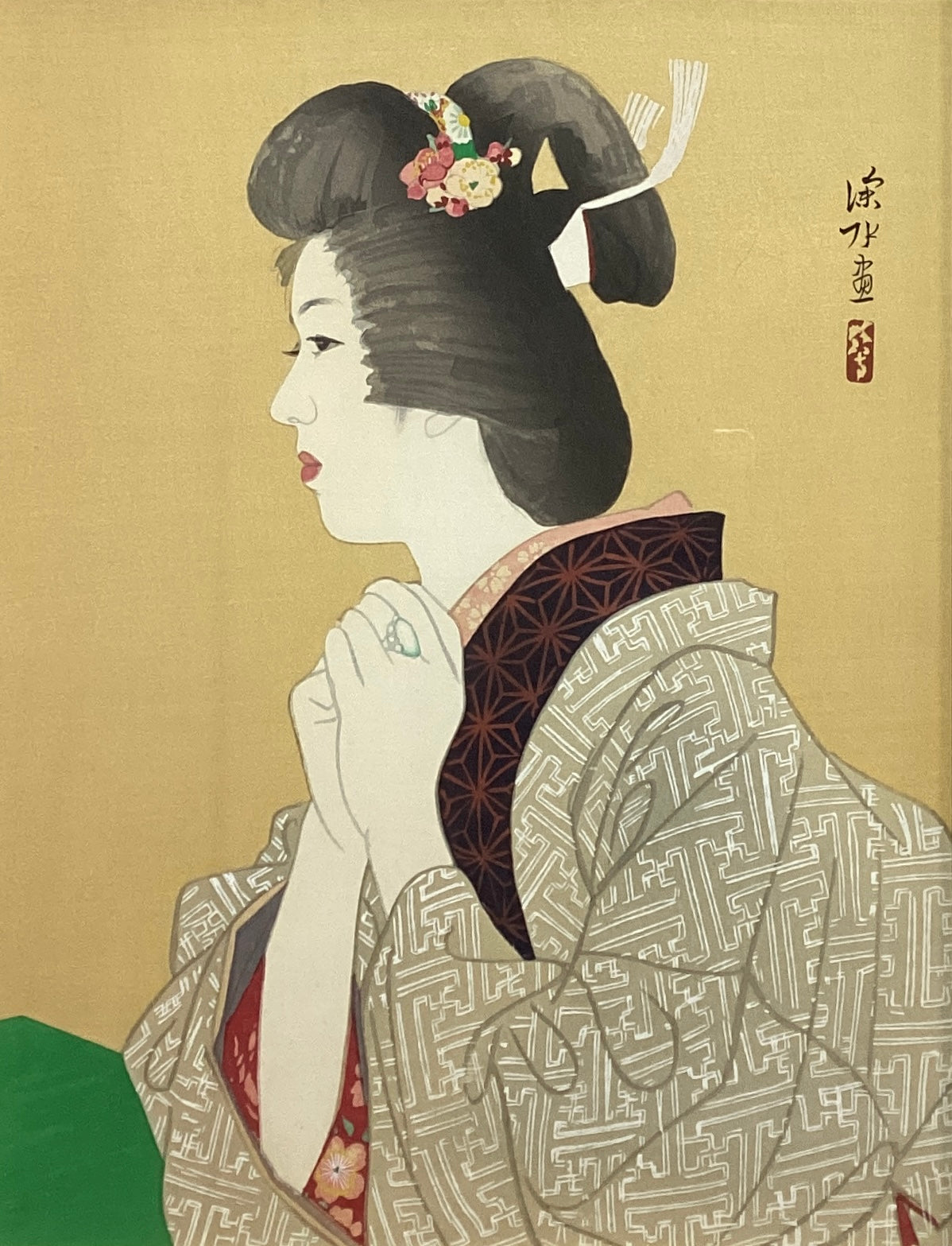 伊東深水 春 ITO SHINSUI SPRING JAPANESE WOODCUT PRINT UNSODO