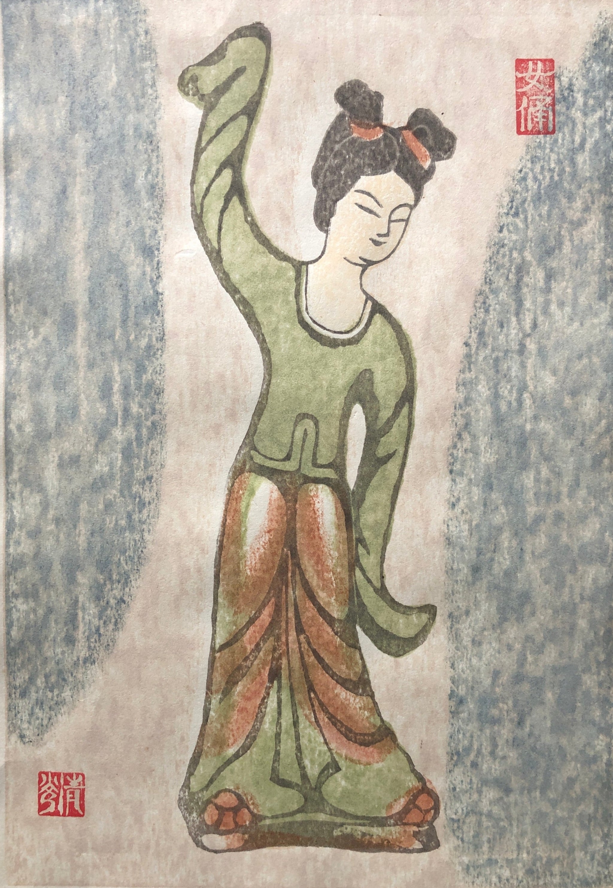 河野薫 木版画 少女と花と蝶 （130th KOGIRE-KAI AUCTION