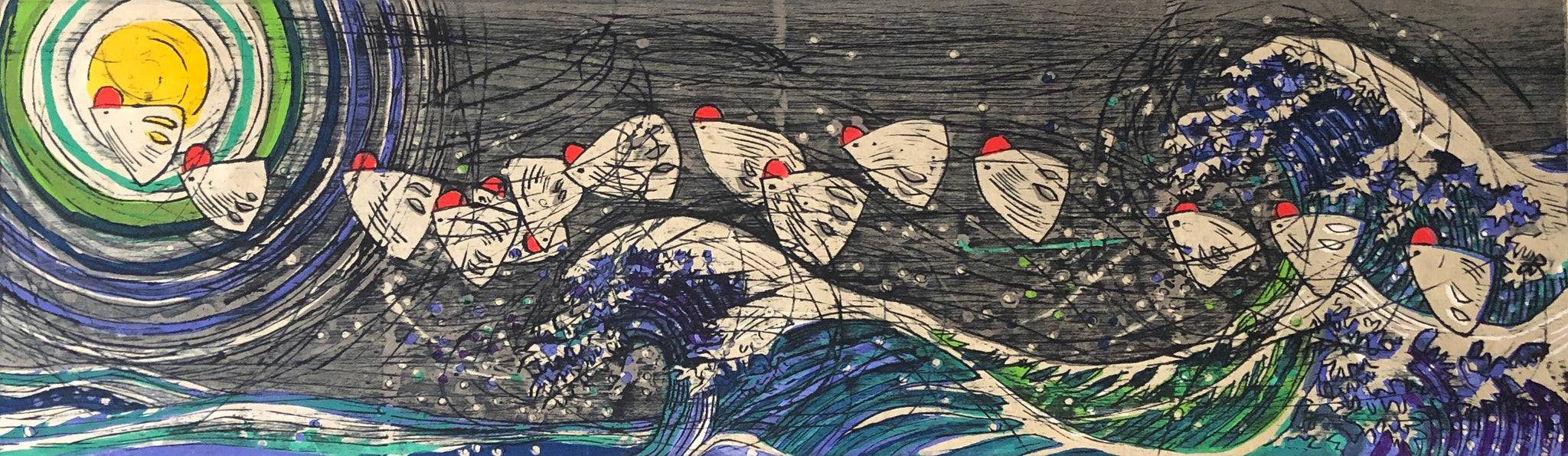 【真作】版画　河内成幸　木版画　91野生馬　草原の情景と馬たち　V147 真作】版画 河内成幸 木版画 91野生馬 草原の情景と馬たち