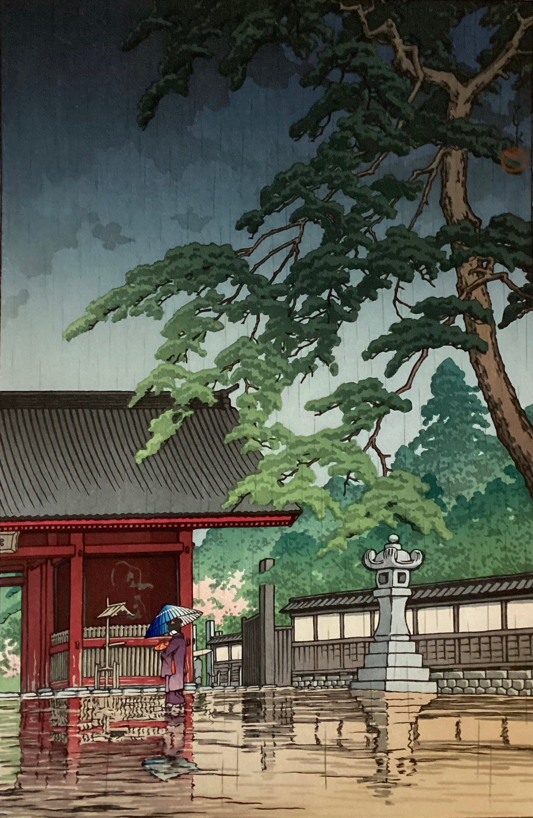【真作保証】川瀬巴水　春雨(護国寺)　