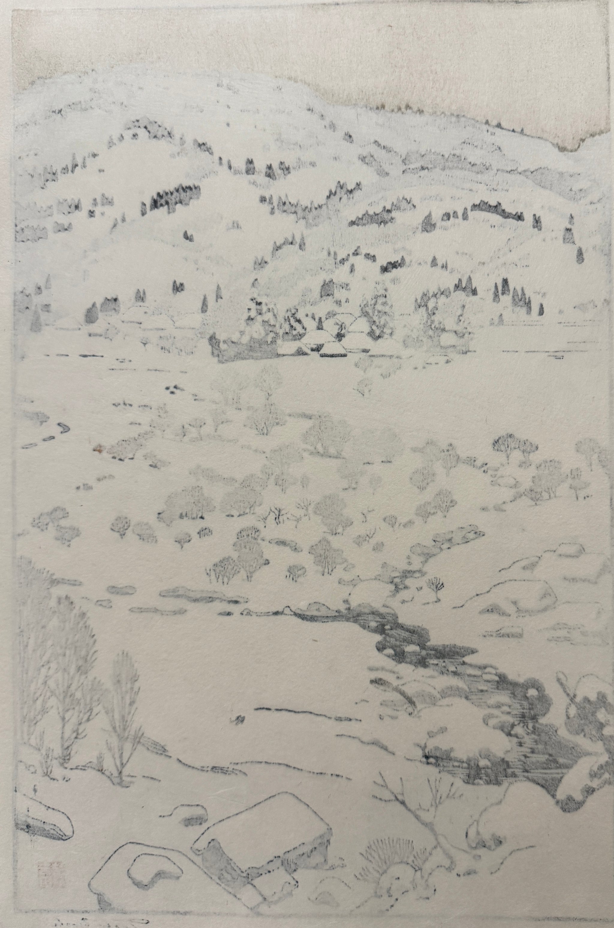 真作保証】吉田遠志 雪国 Yoshida Toshi Japanese woodcut print Snow