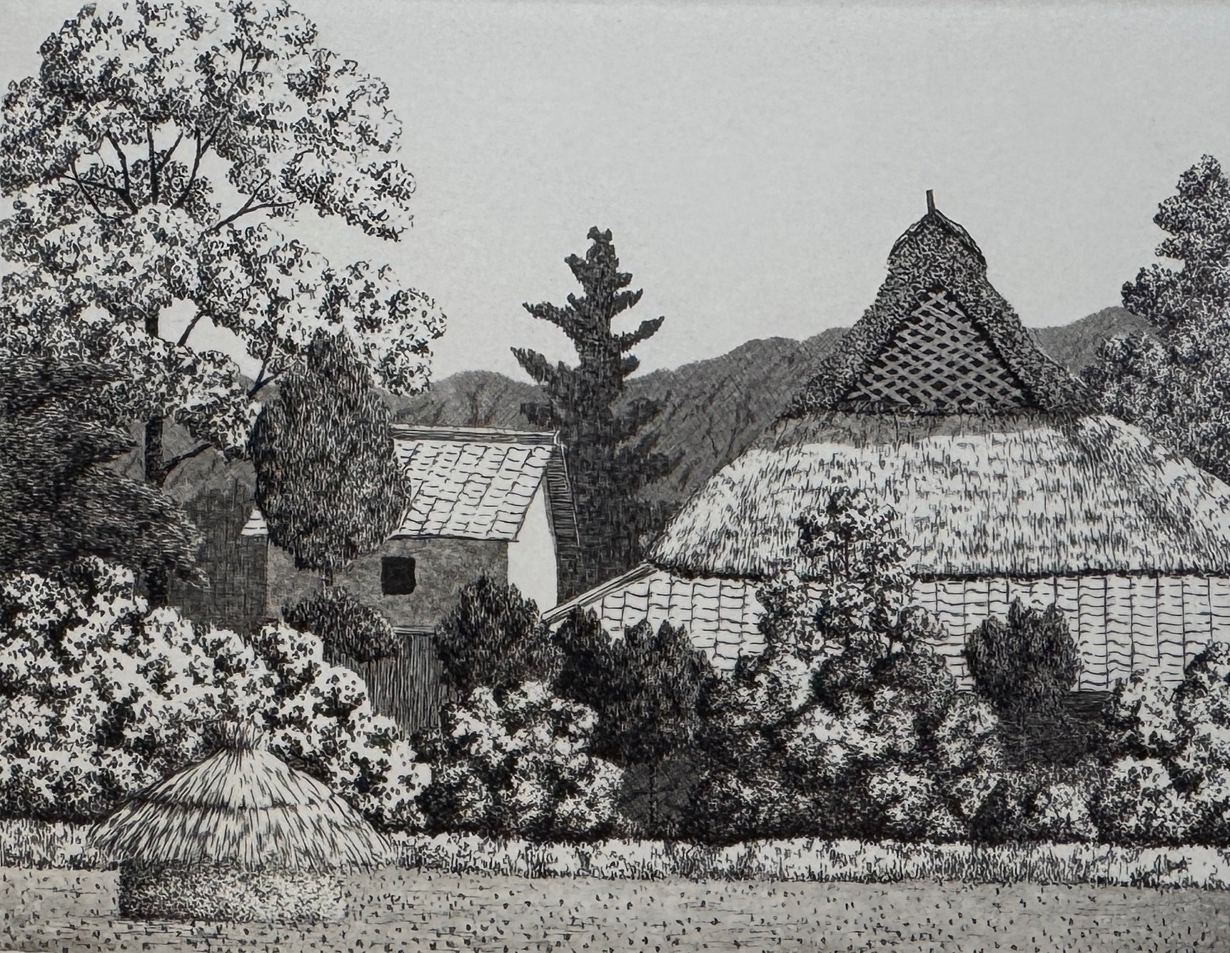 田中良平 飛騨の屋根 田中良平 カラー銅版画 №..125 額無 銅版画『