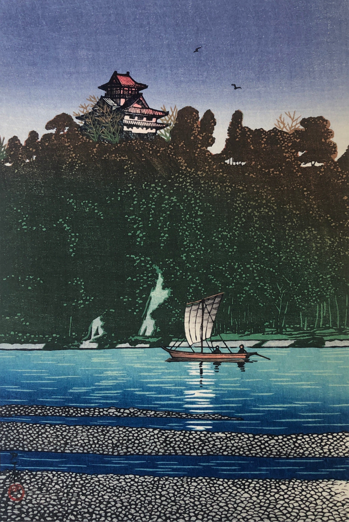 山川秀峰　川瀬巴水遺作日本新八景　付山川秀峰美人版画　「たそがれ」 川瀬巴水遺作 日本新八景 付山川秀峰美人版画 巴水8枚・秀峰2枚