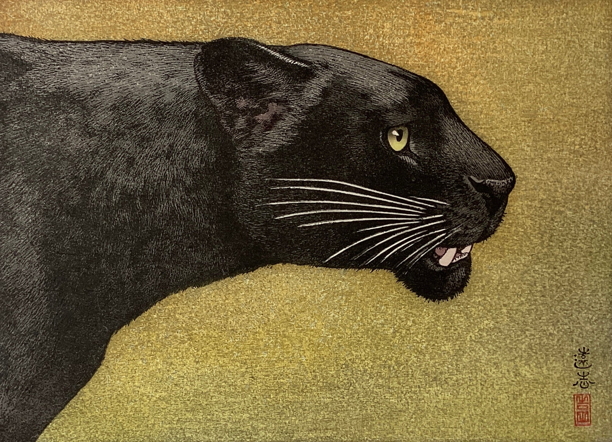 吉田遠志、自刻木版画雨傘 吉田遠志、自刻木版画雨傘