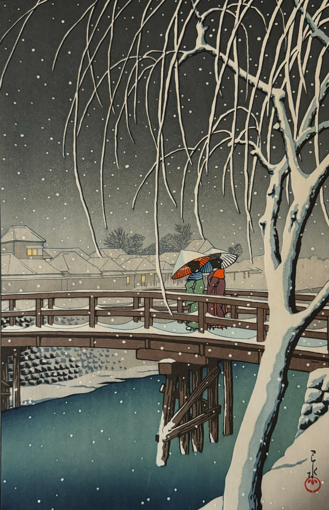 ありがとうございました【真作保証】川瀬巴水　暮るる雪(江戸川)