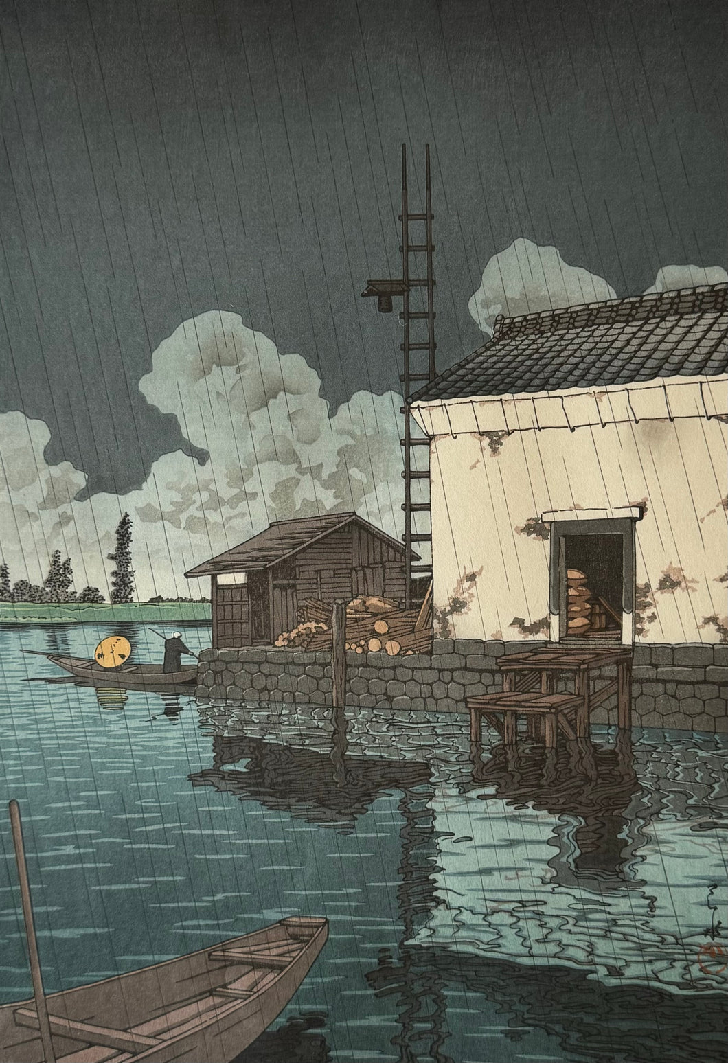 【真作保証】川瀬巴水　雨の牛堀　