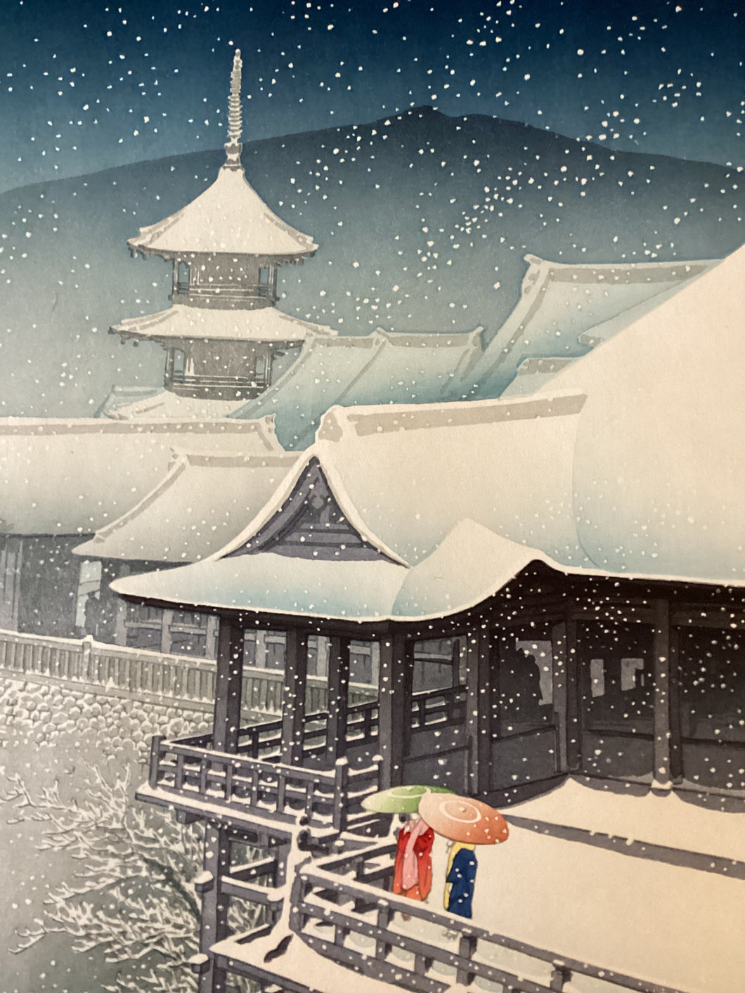 【真作保証】川瀬巴水　春の雪　京の清水　