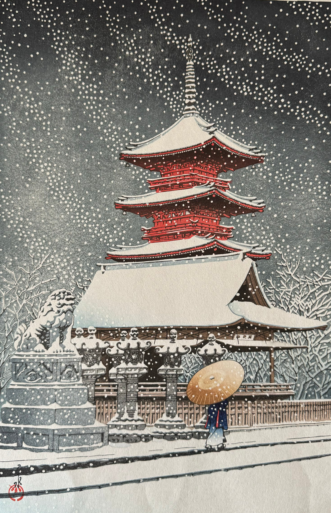 【Genuine guarantee】Kawase Hasui 　Snow at Ueno Toshogu shrine 1929