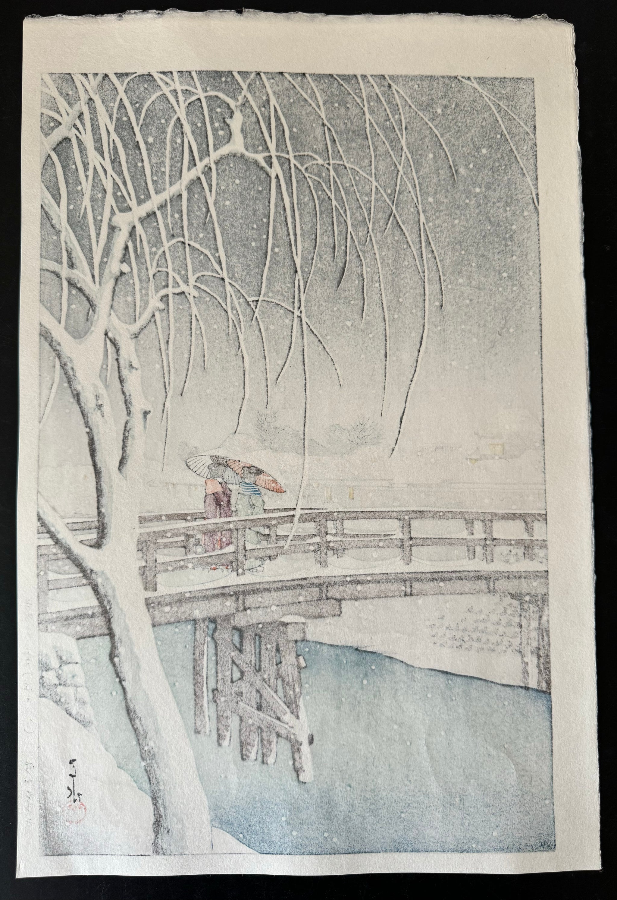 真作保証】川瀬巴水 暮るる雪（江戸川）在庫はお問い合わせ下さい新