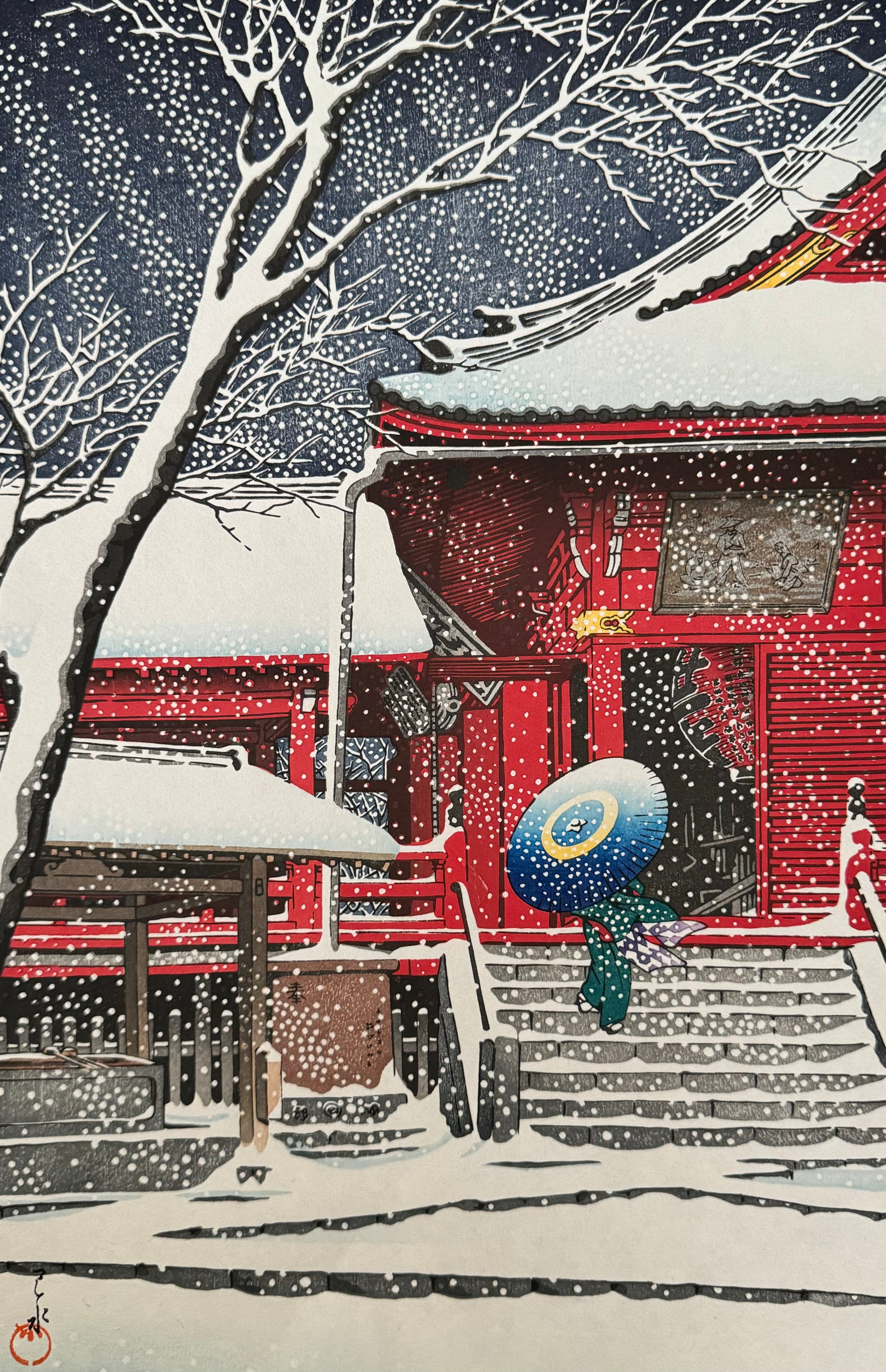 真作保証】川瀬巴水 上野清水堂の雪 Kawase Hasui shinhanga japanese 
