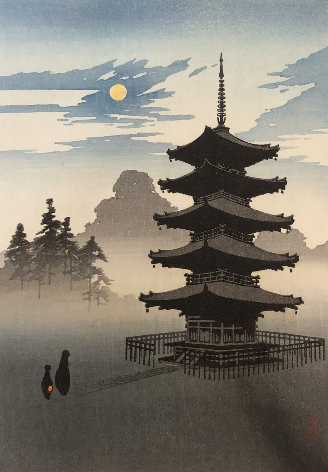 【真作保証】小林永二郎　月夜の五重塔