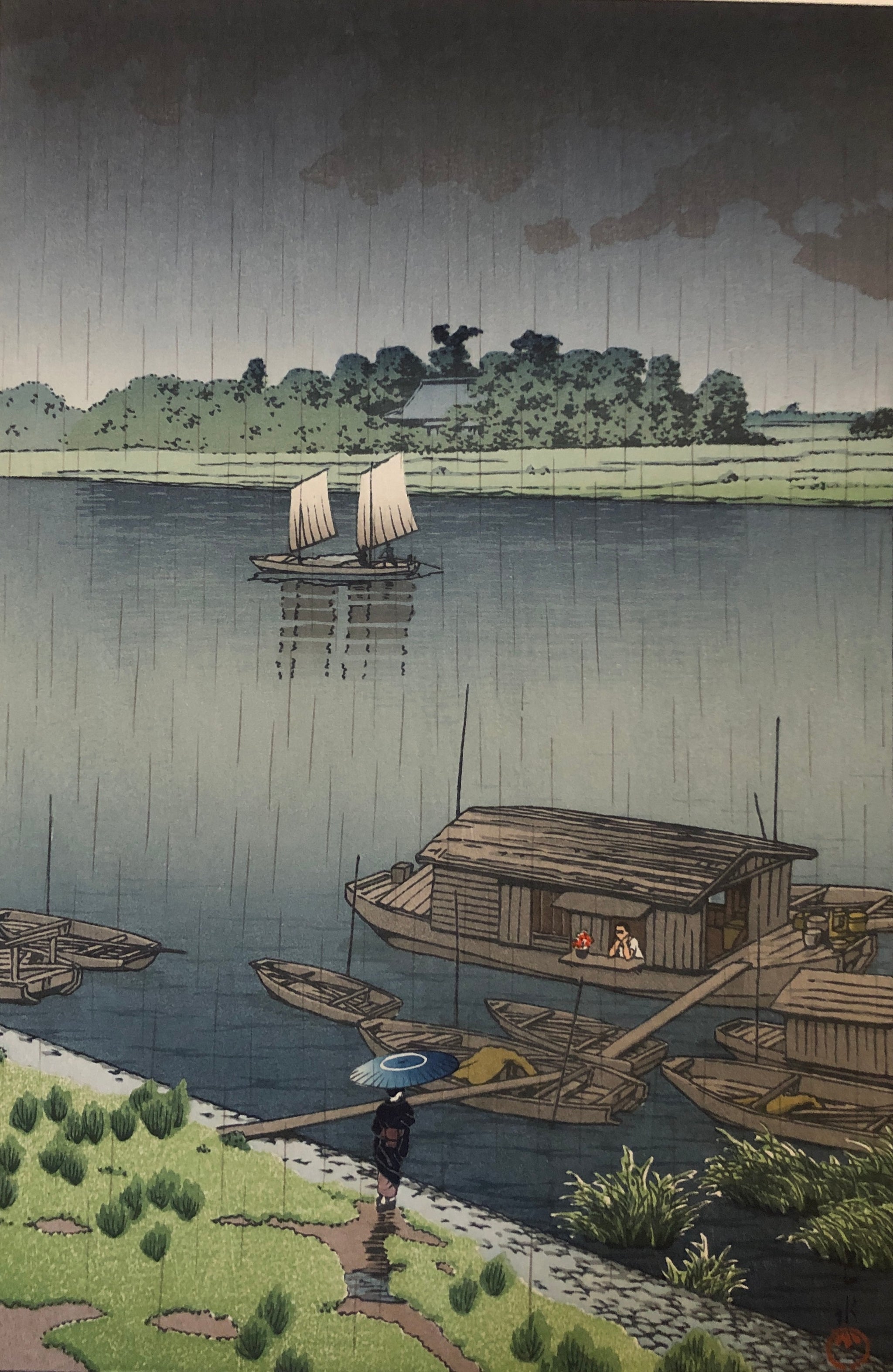 Amazon.co.jp: 真作後摺り木版画 川瀬巴水 作 1932年時版木使用