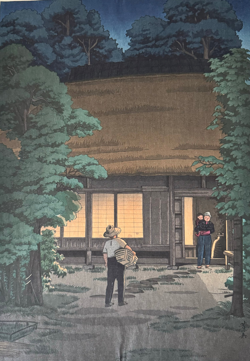 【真作保証】石渡江逸　むさし野郊外風景