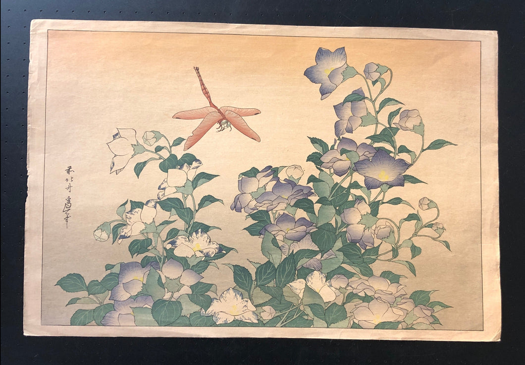 woodcut　Ukiyoe　curve-arts　葛飾北斎　–　浮世絵　桔梗に蜻蛉　木版画　print　Katsushika　Japanese　Hokusai　Japan　reproduction　woodblock