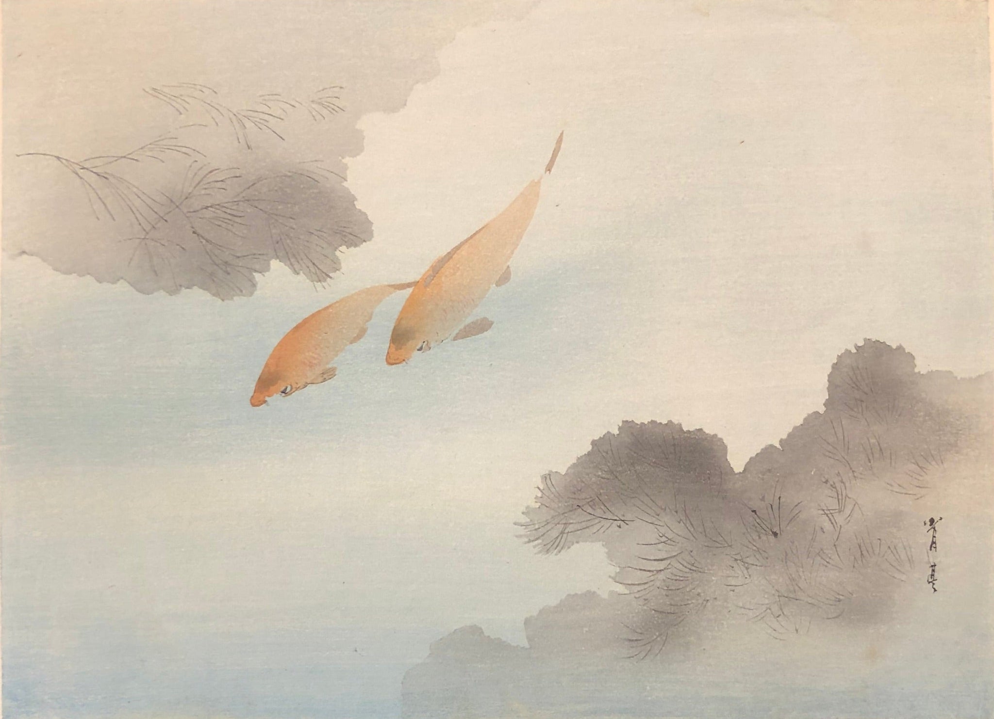 真作保証】渡辺省亭 鯉Watanabe Seitei Japanese woodblock print