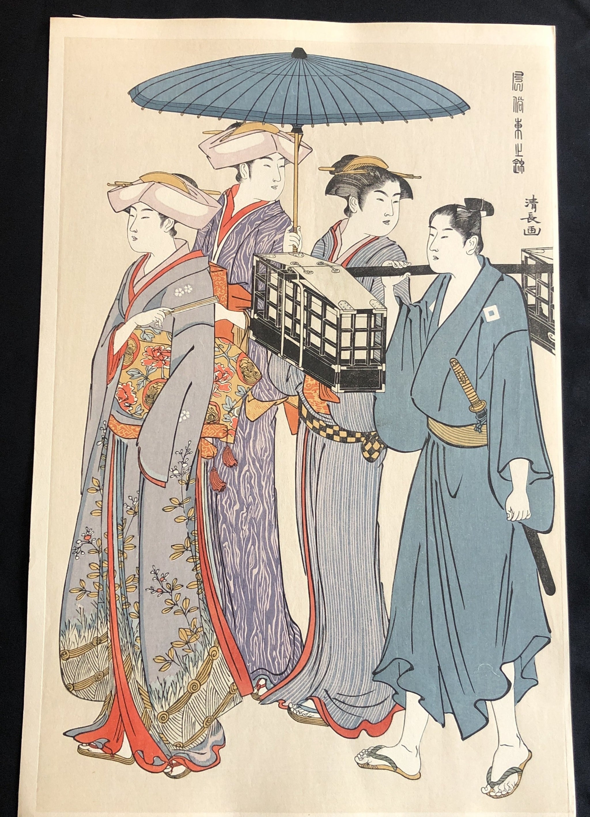 鳥居清長 復刻 美人画 3枚続き Torii Kiyonaga Japanese woodblcok
