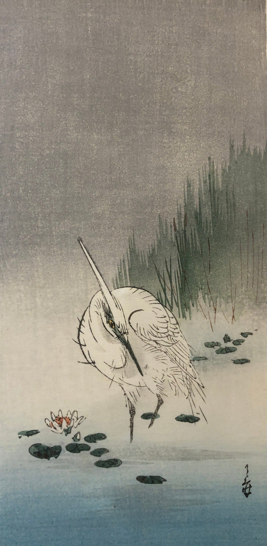 真作保証】吉本月荘 白鷺 花鳥画 Shinhanga Yoshimoto Gesso, Meiji 木