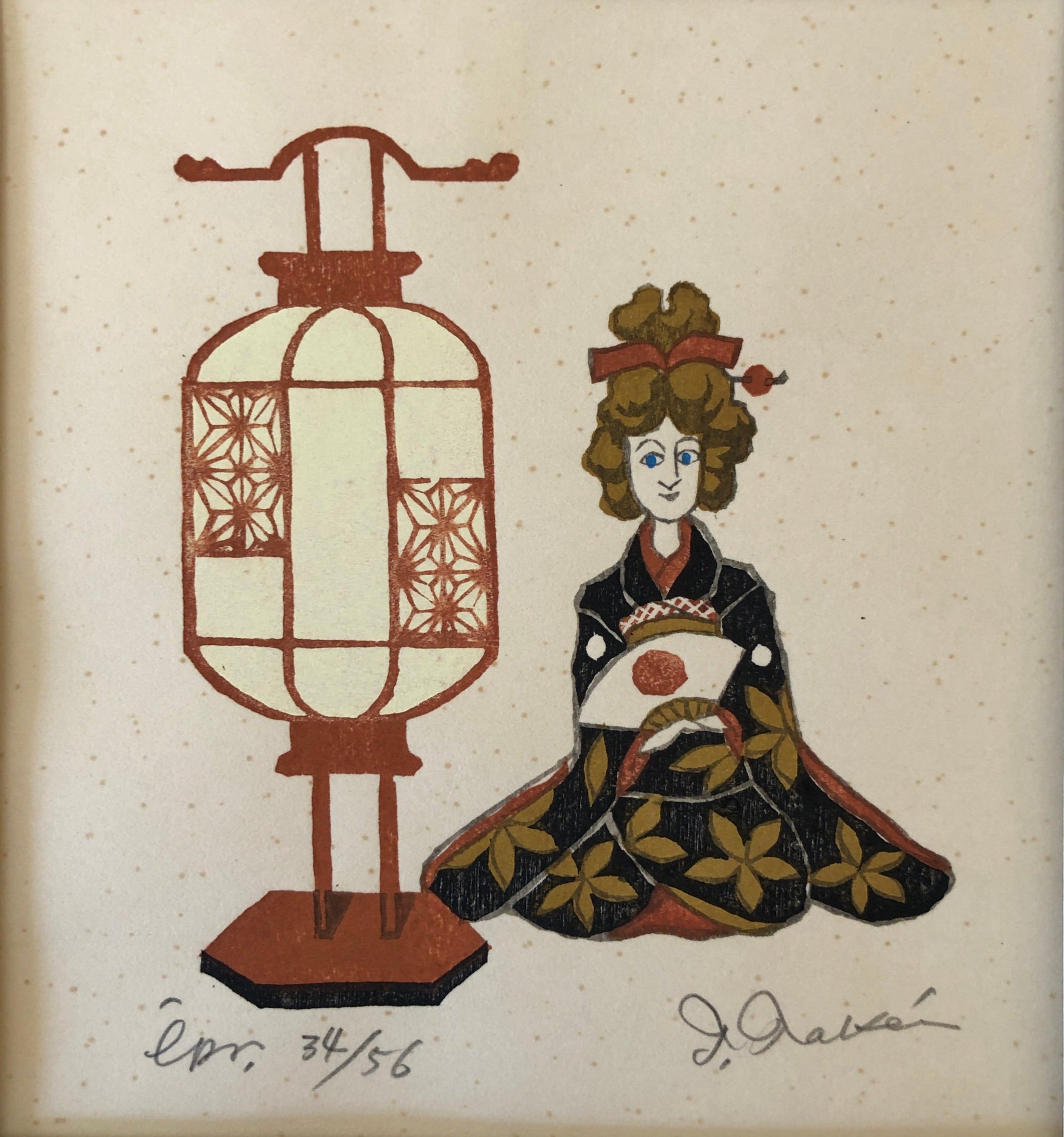 真作保証】武井武雄 行燈とエリーダ 木版画 Takei Takeo Japanese