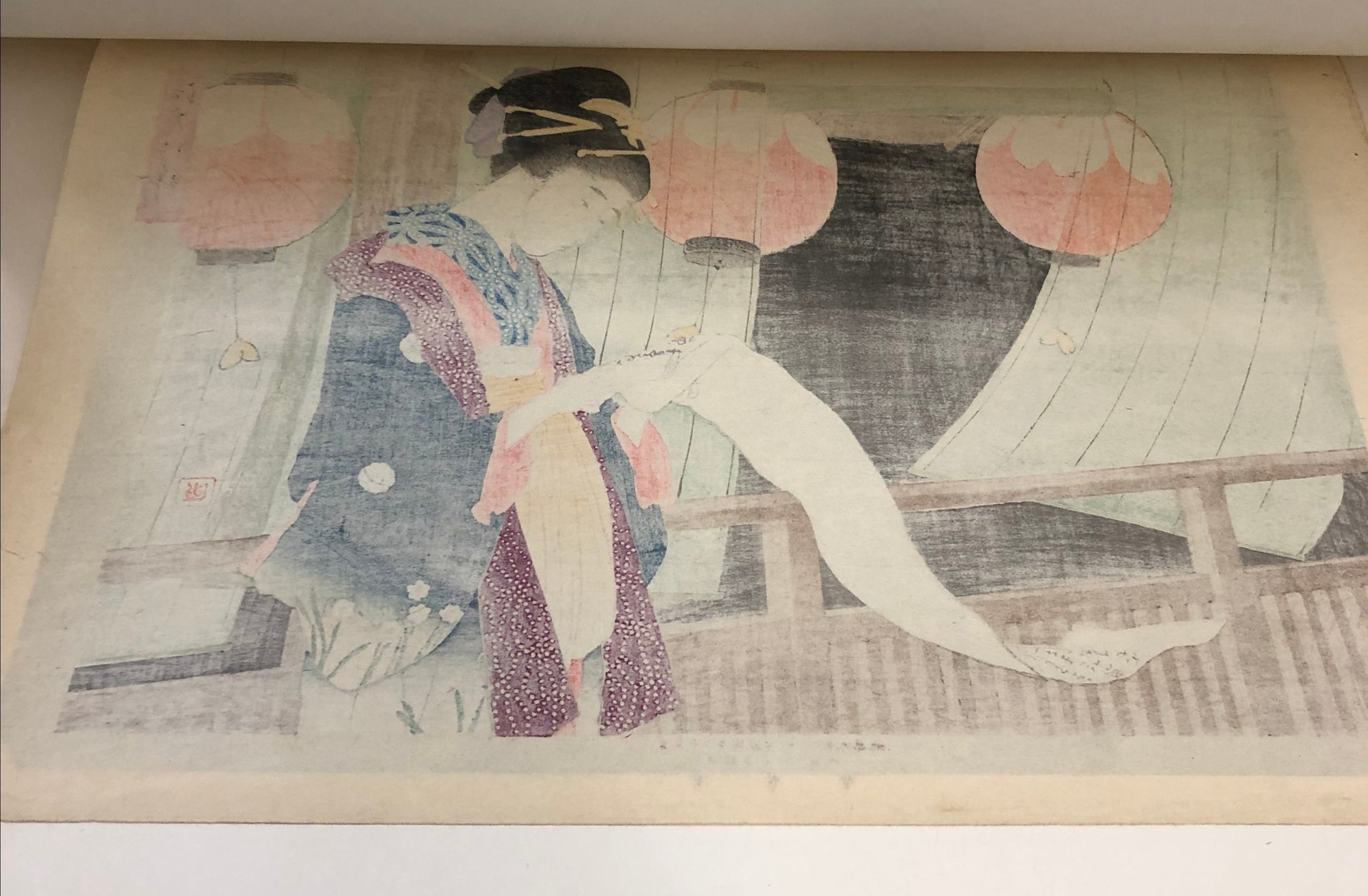 池田輝方 日本画 肉筆『お七』サイン(印譜) 画廊シール F8号 額装 b370